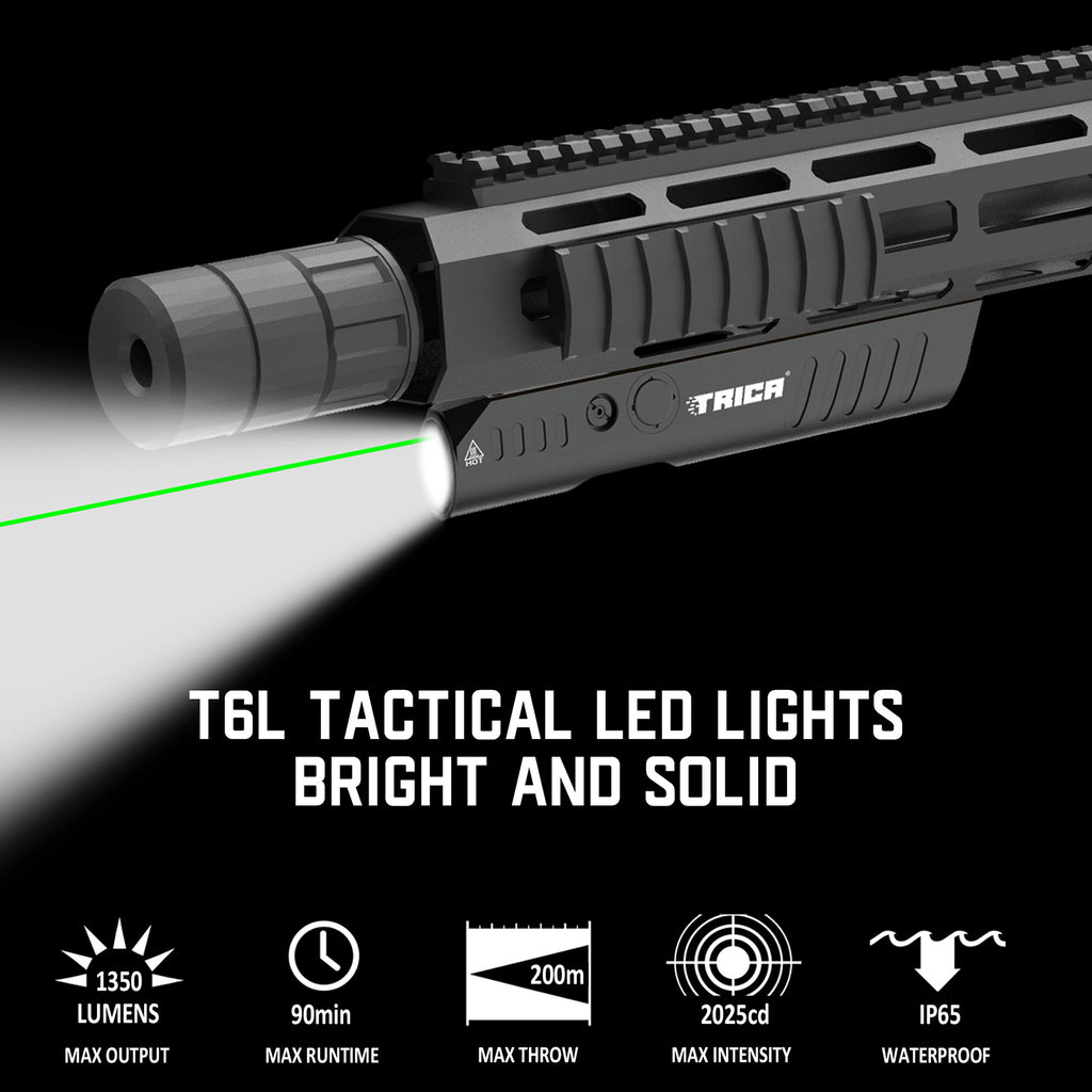 Trica TM60L 1350-Lumen Rifle Flashlight & Green Laser Combo – M-LOK Mount, Strobe