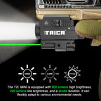 Trica 800-Lumen Pistol Light with Green Laser – Strobe, Quick Detach, GL/Picatinny Rail