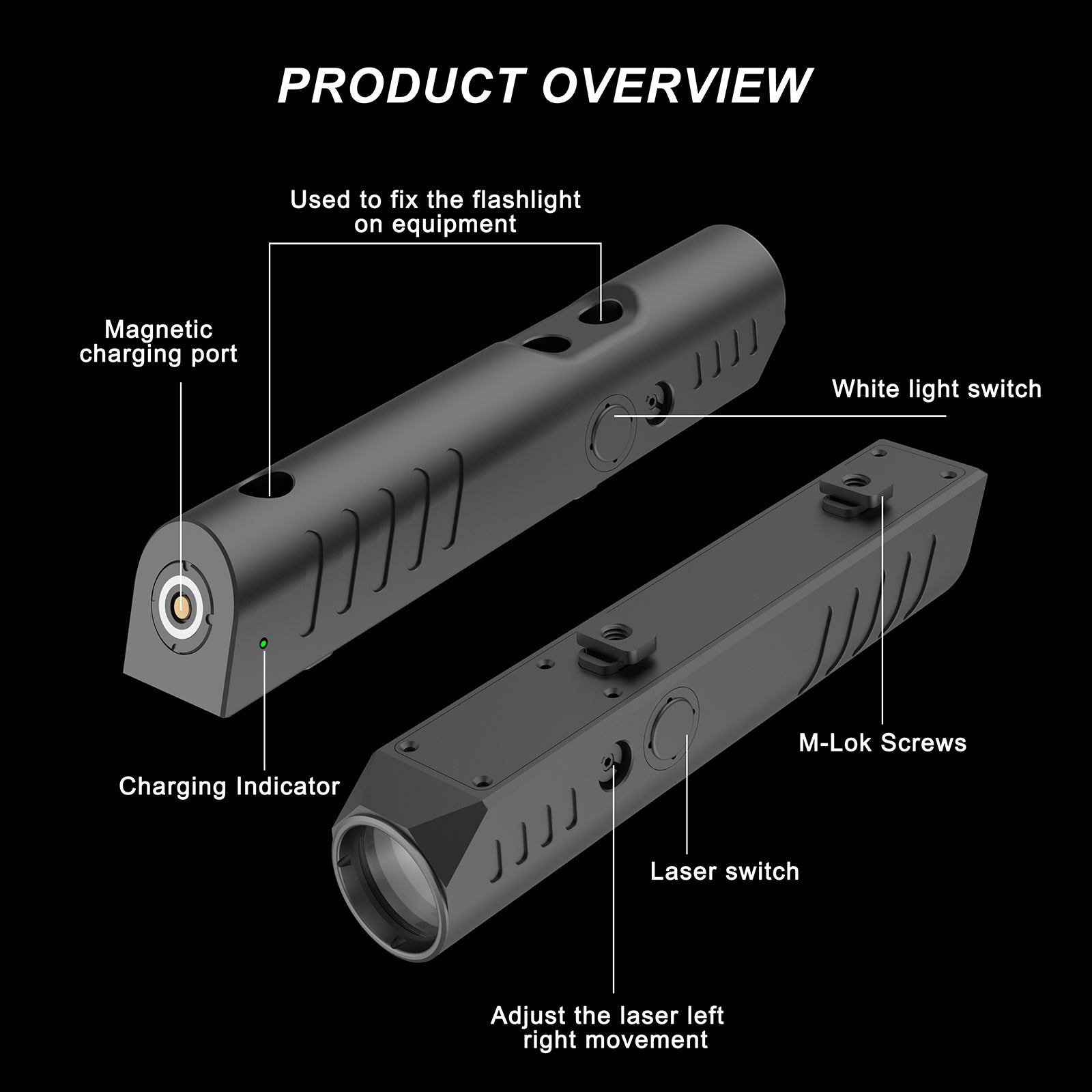 Trica TM60L 1350-Lumen Rifle Flashlight & Green Laser Combo – M-LOK Mount, Strobe