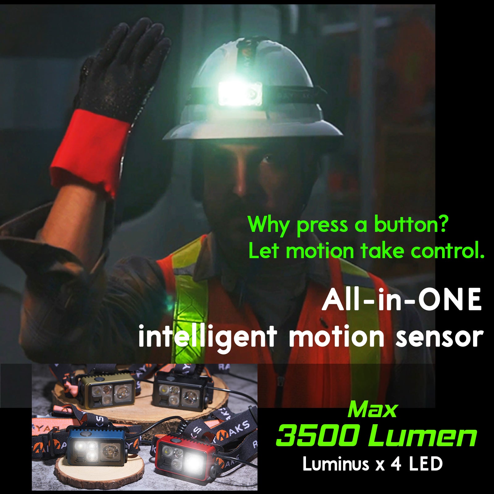 RN350H Hands-Free 3500 Lumens Gesture Headlamp