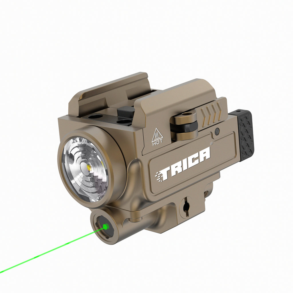 Trica 800-Lumen Pistol Light with Green Laser – Strobe, Quick Detach, GL/Picatinny Rail