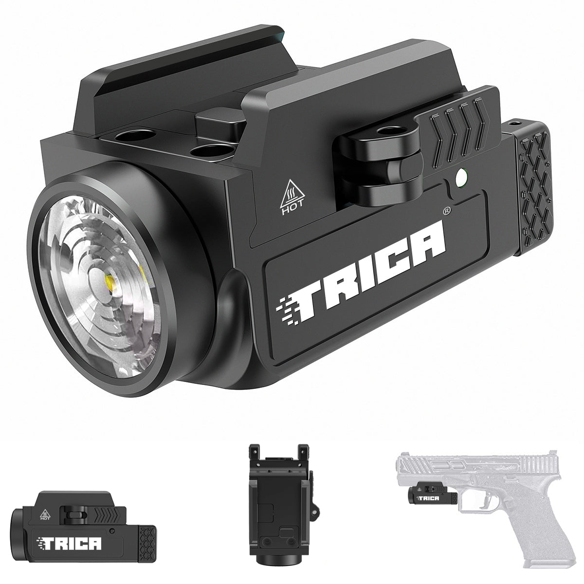 Trica 800-Lumen Tactical Gun Flashlight – Quick Release, USB Rechargeable, GL/Picatinny Rail