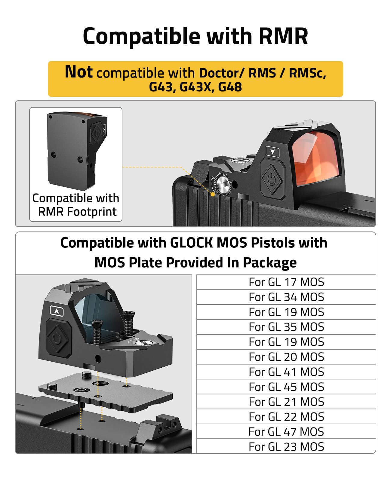 WolfCloak Motion Awake 2MOA Red/Green Dot Scope for RMR Cut Footprint, Shockproof and Waterproof Red Dot Sight, Open Reflex Optics with Adapter Plate for MOS and 21mm Picatinny Base