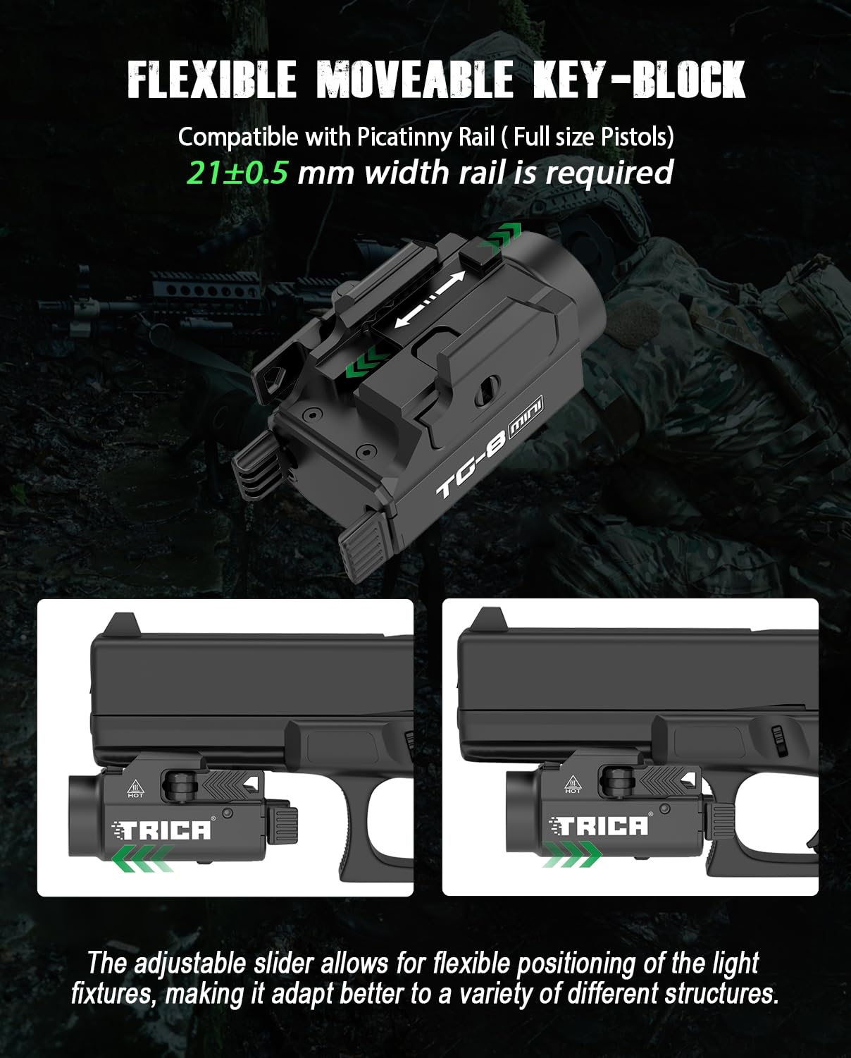 Trica 800-Lumen Pistol Light – Quick Release, USB Rechargeable, GL/Picatinny Rail
