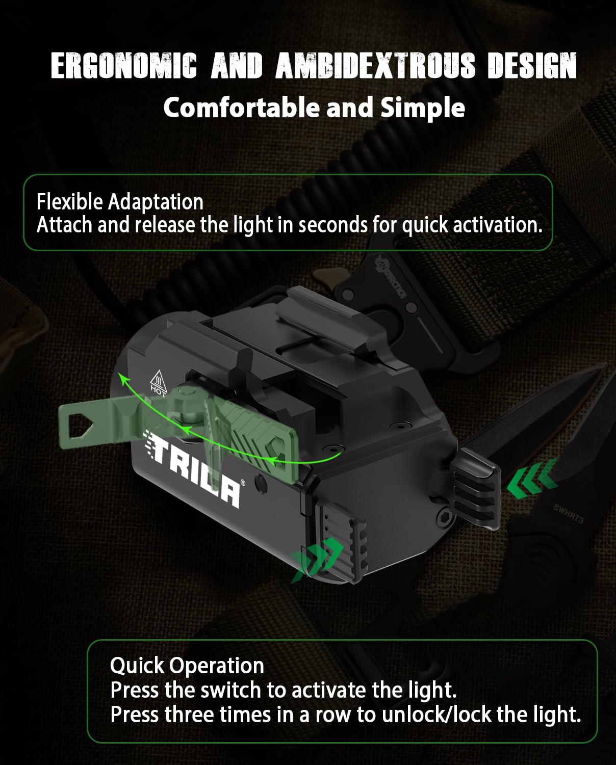 Trica 800-Lumen Pistol Light – Quick Release, USB Rechargeable, GL/Picatinny Rail
